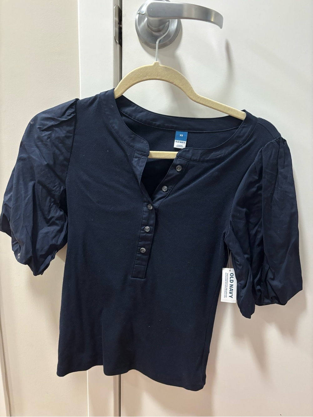 Old Navy Navy Puff-Sleeve Button Henley Top